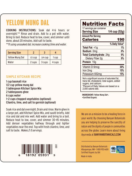 Banyan Botanicals, Yellow Mung Dal, 2 lbs