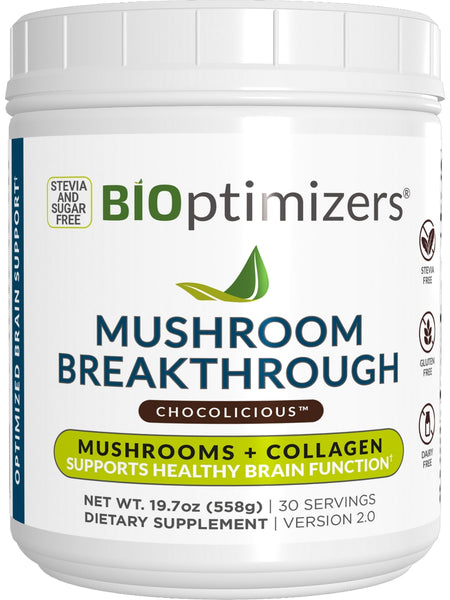 BIOptimizers, Mushroom Breakthrough, Chocolicious 30 Servings, 19.7 oz