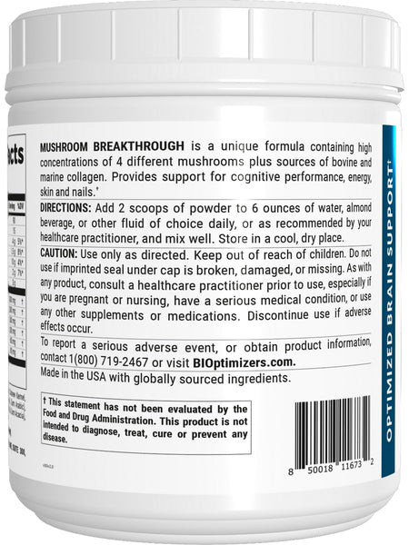 BIOptimizers, Mushroom Breakthrough, Chocolicious 30 Servings, 19.7 oz