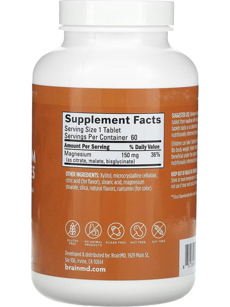 BrainMD, Magnesium Chewables, Citrus, 60 Vegan Tablets