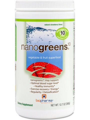 BioPharma Scientific, NanoGreens 10, Strawberry, 12.7 oz
