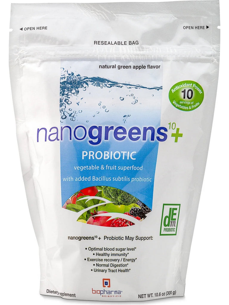 BioPharma Scientific, NanoGreens+ Probiotic, Green Apple, 10.6 oz