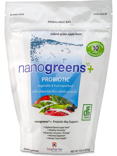 BioPharma Scientific, NanoGreens+ Probiotic, Green Apple, 10.6 oz