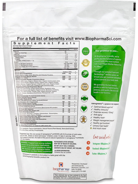 BioPharma Scientific, NanoGreens+ Probiotic, Green Apple, 10.6 oz