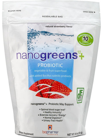 BioPharma Scientific, NanoGreens+ Probiotic, Strawberry, 10.6 oz