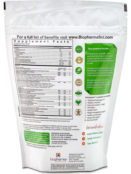 BioPharma Scientific, NanoGreens+ Probiotic, Strawberry, 10.6 oz