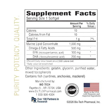 Bio-Tech Pharmacal, Omega Oil, Fish Oil, 100 Softgels