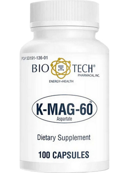 Bio-Tech Pharmacal, K-MAG-60, Aspartate, 100 Capsules