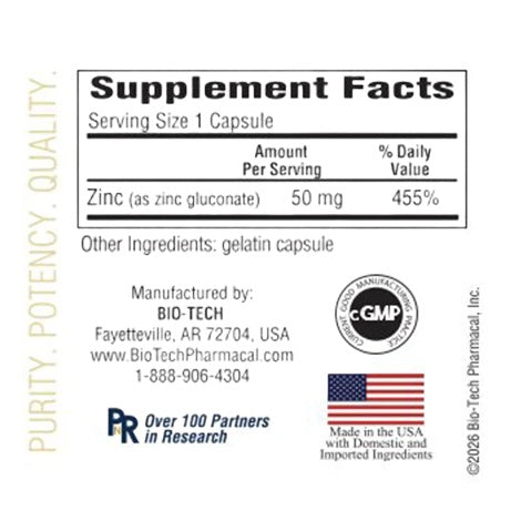 Bio-Tech Pharmacal, Zn-50, Zinc, 100 Capsules