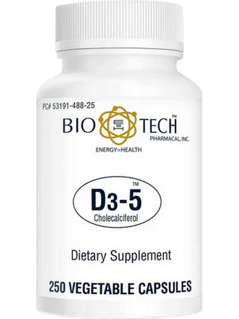 Bio-Tech Pharmacal, D3-5 (5000 IU), Cholecalciferol, 250 Vegetable Capsules