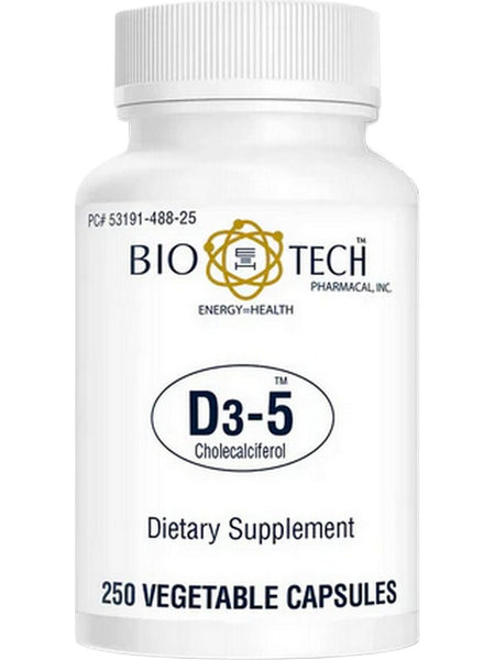 Bio-Tech Pharmacal, D3-5 (5000 IU), Cholecalciferol, 250 Vegetable Capsules