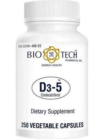 Bio-Tech Pharmacal, D3-5 (5000 IU), Cholecalciferol, 250 Vegetable Capsules