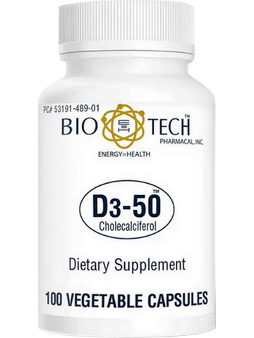 Bio-Tech Pharmacal, D3-50 (50,000 IU), Cholecalciferol, 100 Vegetable Capsules