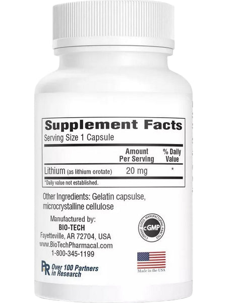 Bio-Tech Pharmacal, Lith-Oro, 20 mg, 100 Capsules