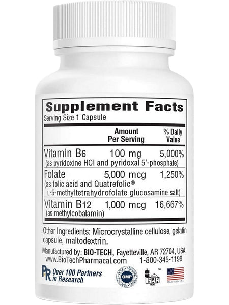 Bio-Tech Pharmacal, B6-Folic Acid, 100 Capsules