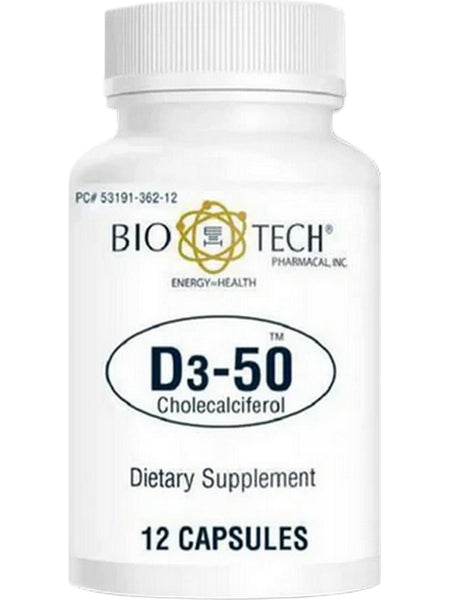 Bio-Tech Pharmacal, D3-50 (50,000 IU), Cholecalciferol, 12 Capsules