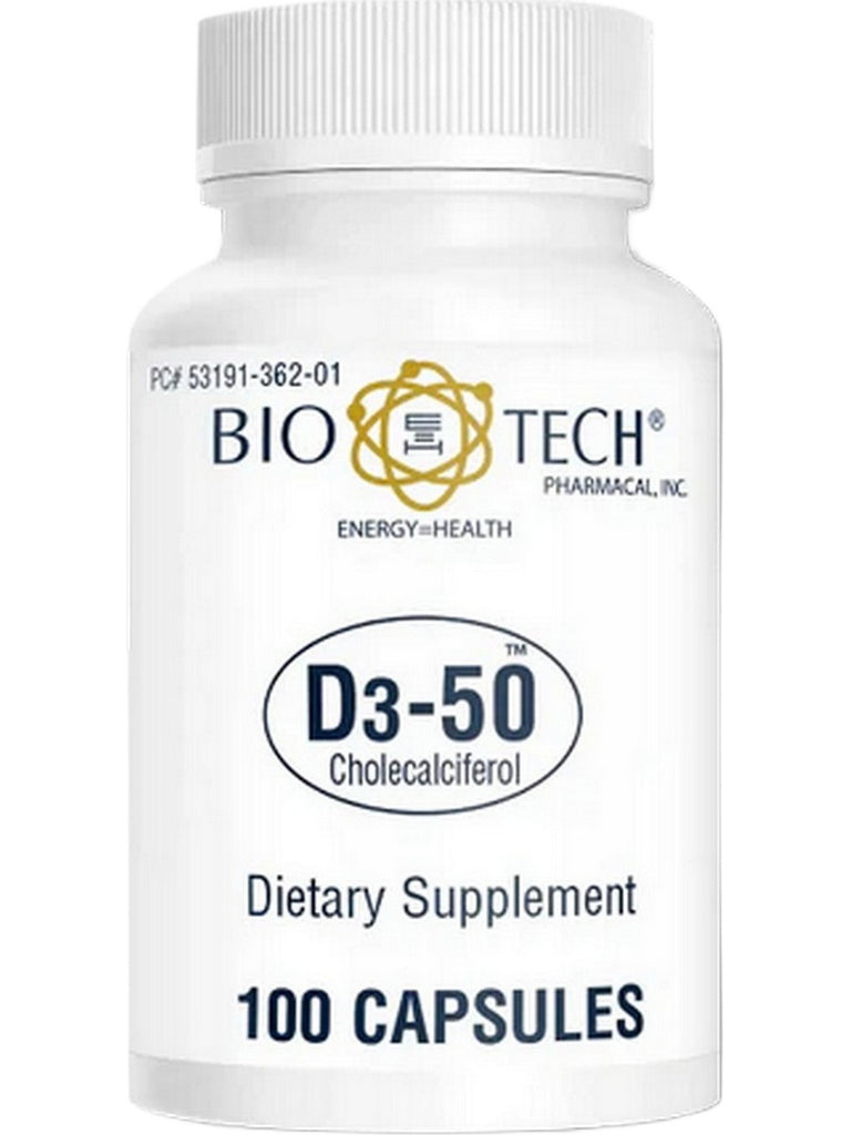 Bio-Tech Pharmacal, D3-50 (50,000 IU), Cholecalciferol, 100 Capsules
