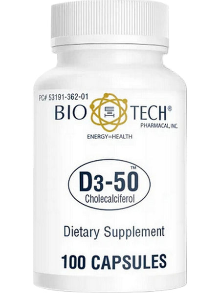 Bio-Tech Pharmacal, D3-50 (50,000 IU), Cholecalciferol, 100 Capsules