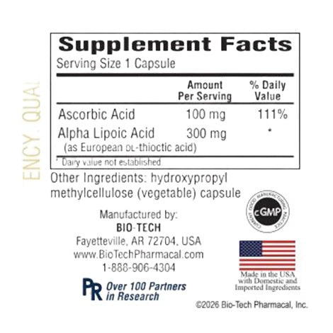 Bio-Tech Pharmacal, Lipoic, 300 mg, 100 Vegetable Capsules