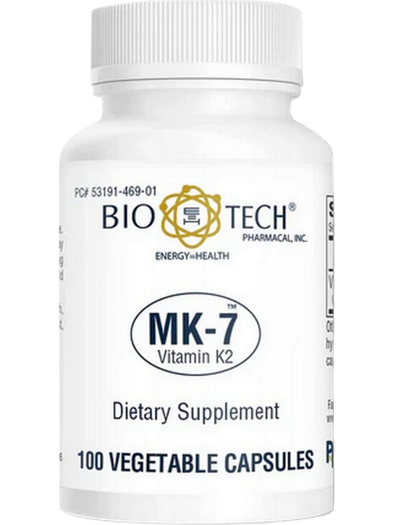 Bio-Tech Pharmacal, MK-7, Vitamin K2, 100 Vegetable Capsules