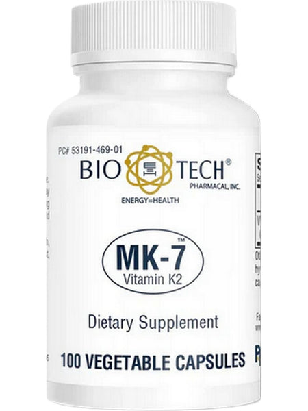 Bio-Tech Pharmacal, MK-7, Vitamin K2, 100 Vegetable Capsules