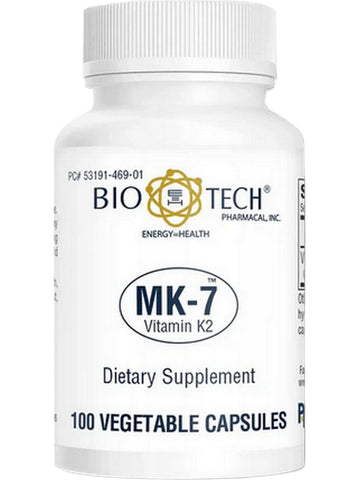 Bio-Tech Pharmacal, MK-7, Vitamin K2, 100 Vegetable Capsules