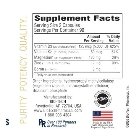 Bio-Tech Pharmacal, D3 Plus, 180 Vegetable Capsules