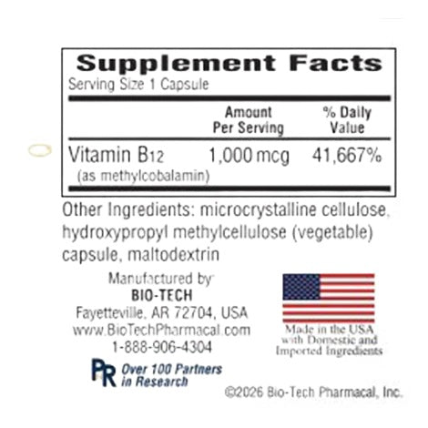 Bio-Tech Pharmacal, B12-Methyl, 100 Capsules