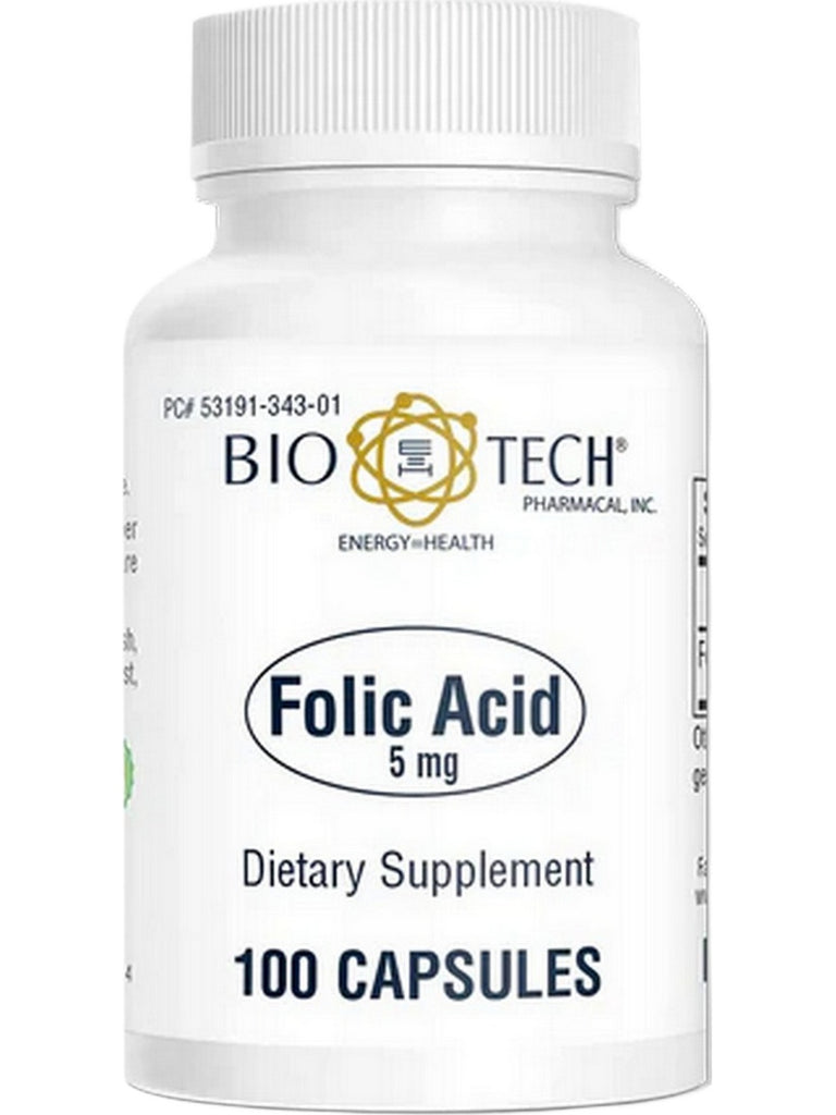 Bio-Tech Pharmacal, Folic Acid, 5 mg, 100 Capsules