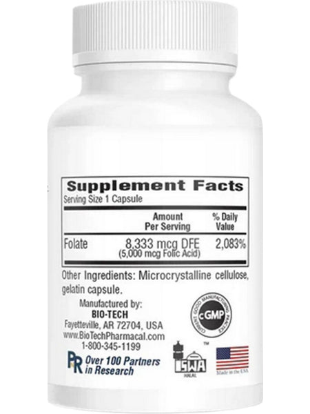 Bio-Tech Pharmacal, Folic Acid, 5 mg, 100 Capsules
