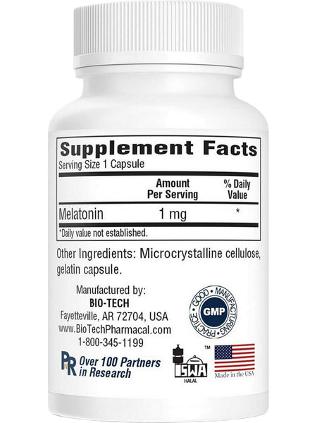 Bio-Tech Pharmacal, Melatonin, 1 mg, 100 Capsules