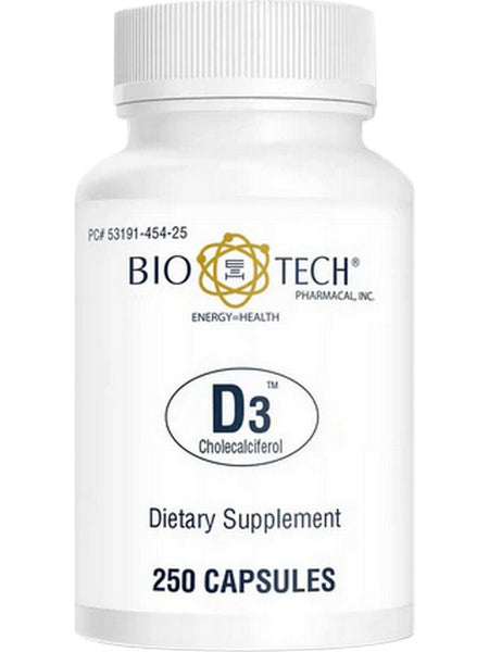 Bio-Tech Pharmacal, D3 (1000 IU), Cholecalciferol, 250 Capsules