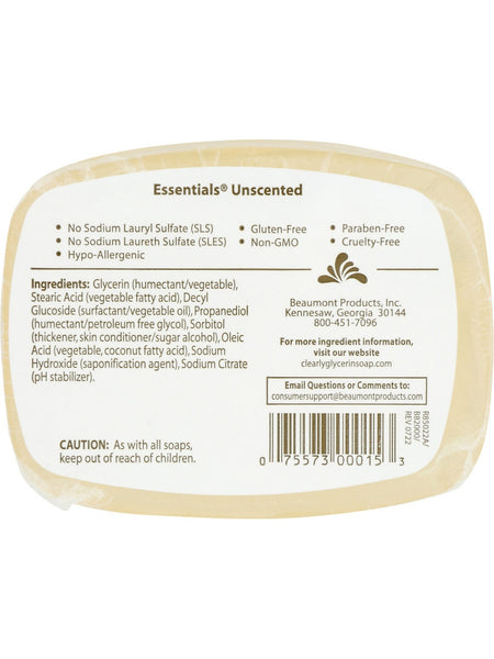Clearly Natural, Glycerine Bar Soap, Unscented, 4 oz