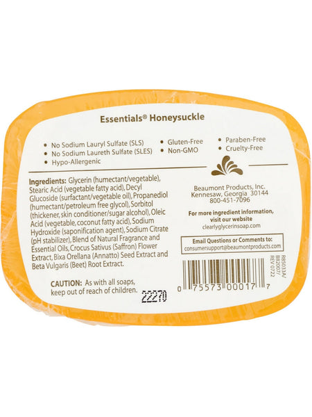 Clearly Natural, Glycerine Bar Soap, Honeysuckle, 4 oz