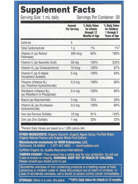 Mommy's Bliss, Baby Multivitamin + Iron, Age 2 Months +, 1 fl oz