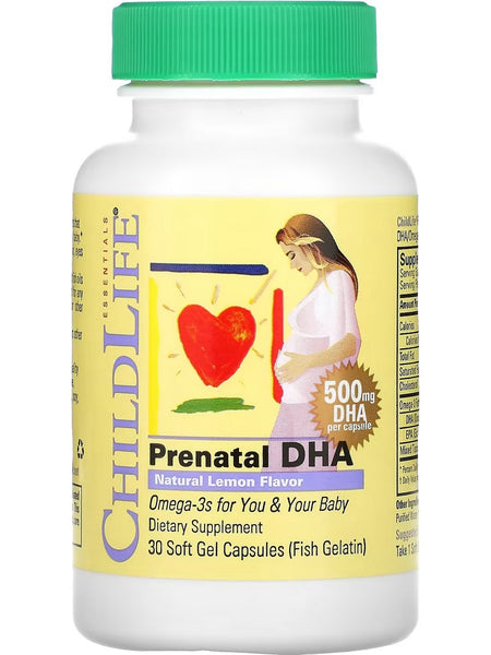 ChildLife Essentials, Prenatal DHA, Natural Lemon, 500 mg, 30 Soft Gel Capsules (Fish Gelatin)