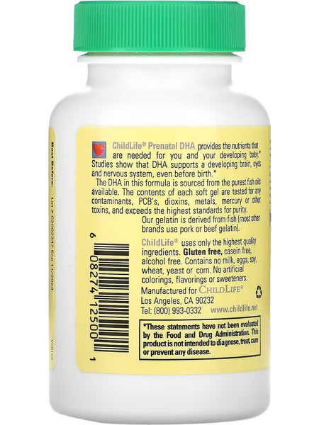 ChildLife Essentials, Prenatal DHA, Natural Lemon, 500 mg, 30 Soft Gel Capsules (Fish Gelatin)