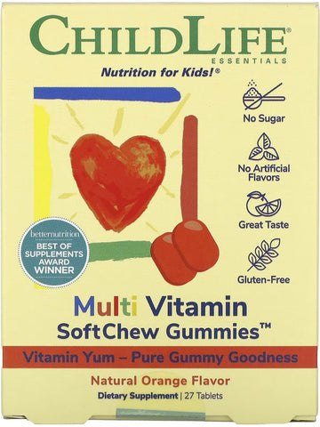 ChildLife Essentials, Multi Vitamin SoftChew Gummies, Natural Orange, 27 Tablets
