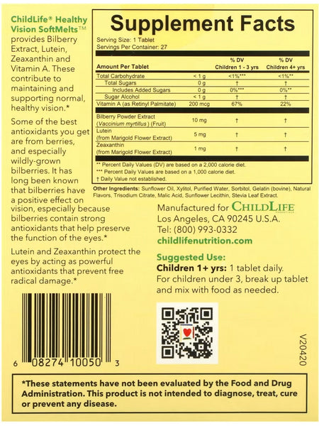 ChildLife Essentials, Healthy Vision SoftMelts, Natural Berry, 27 Tablets