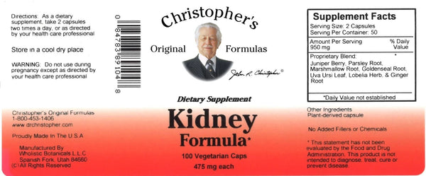 Christopher's Original Formulas, Kidney Formula, 100 Vegetarian Caps