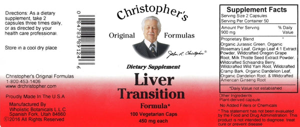 Christopher's Original Formulas, Liver Transition Formula, 100 Vegetarian Caps