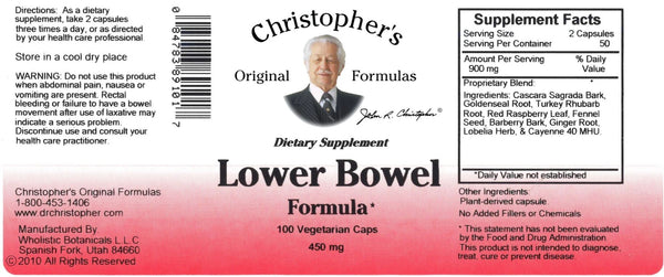 Christopher's Original Formulas, Lower Bowel Formula, 100 Vegetarian Caps
