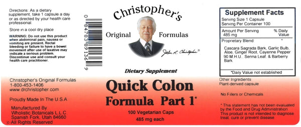 Christopher's Original Formulas, Quick Colon Formula Part 1, 100 Vegetarian Caps