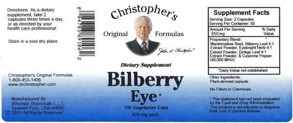 Christopher's Original Formulas, Bilberry Eye, 100 Vegetarian Caps