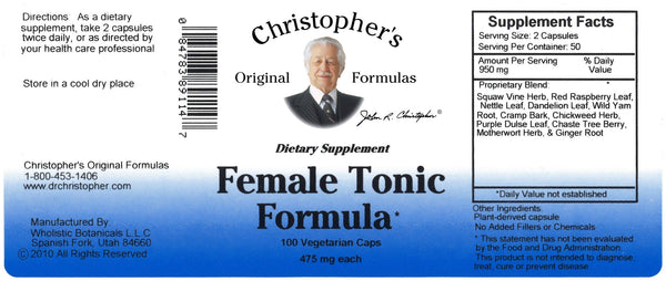 Christopher's Original Formulas, Female Tonic Formula, 100 Vegetarian Caps