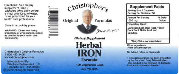 Christopher's Original Formulas, Herbal Iron, 100 Vegetarian Caps