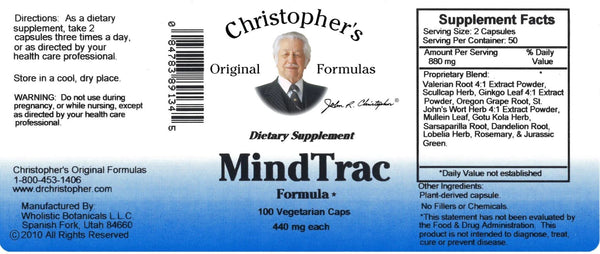 Christopher's Original Formulas, MindTrac, 100 Vegetarian Caps