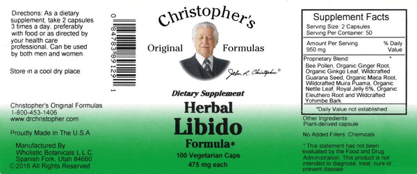Christopher's Original Formulas, Herbal Libido Formula, 100 Vegetarian Caps