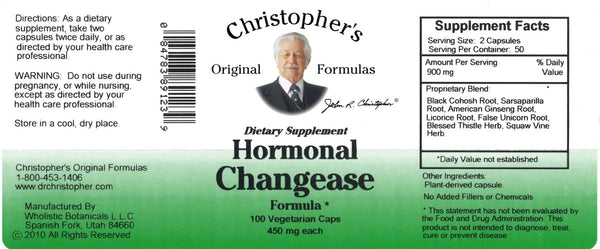 Christopher's Original Formulas, Hormonal Changease, 100 Vegetarian Caps