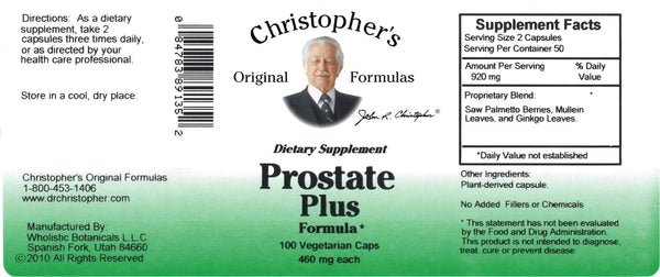 Christopher's Original Formulas, Prostate Plus, 100 Vegetarian Caps